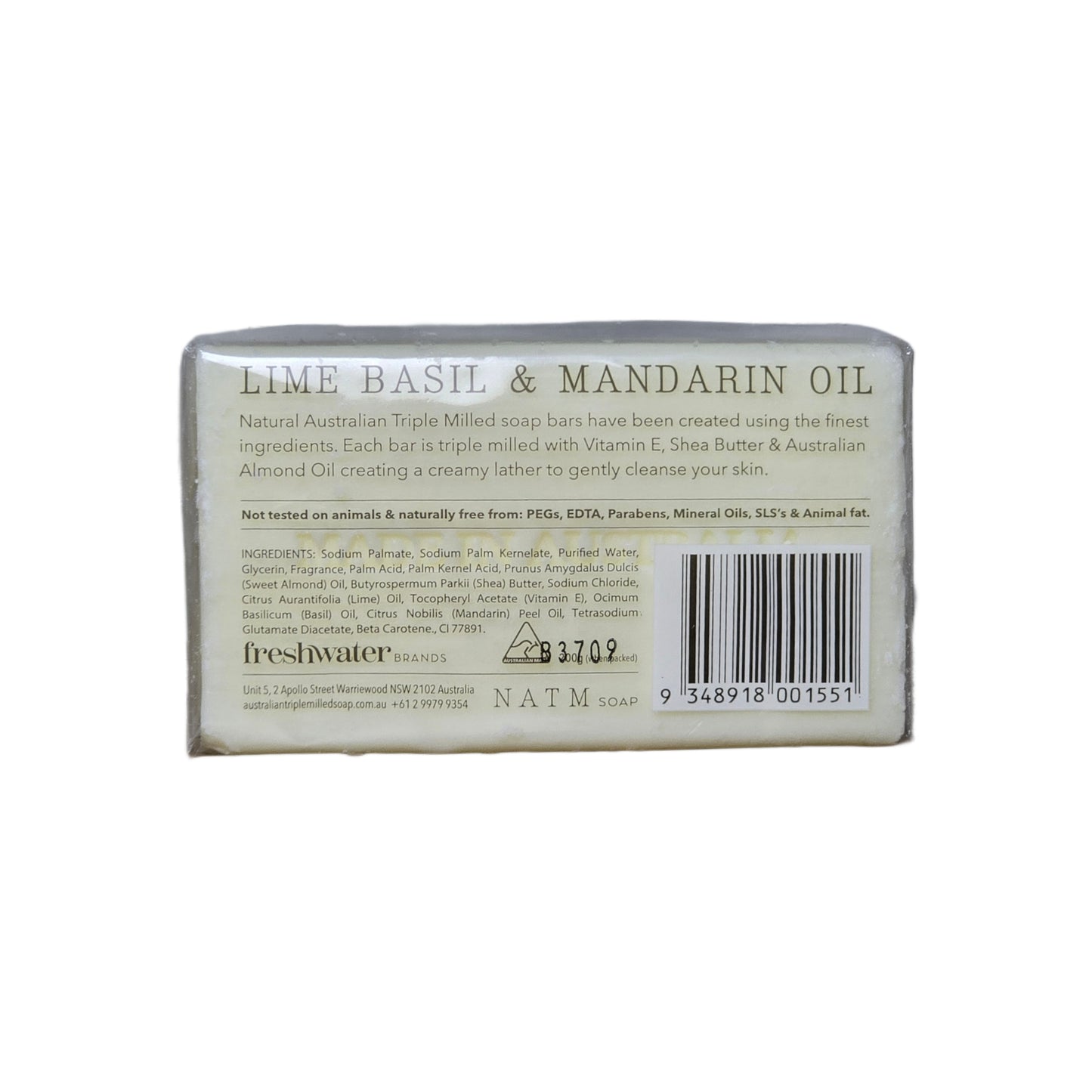 Natural Australian Triple Milled SoapLime, Basil & Mandarin Oil 200g