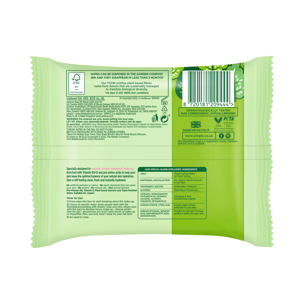 Simple Biodegradable Cleansing Wipes 25 pack