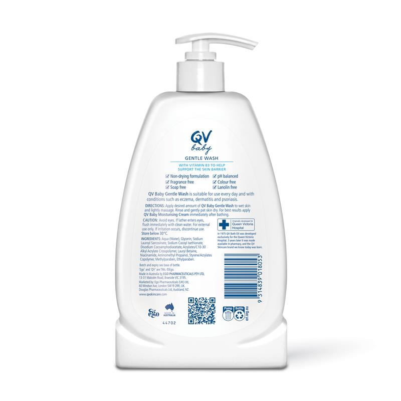 QV Baby Gentle Wash 500ml - with Vitamin B3 & Glycerin, Delicate Soap-Free