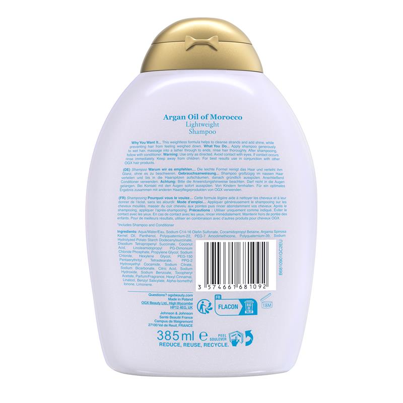 Ogx Weightless Hydration + Argan Oil Of Morocco Lightweight Shampoo 385ml