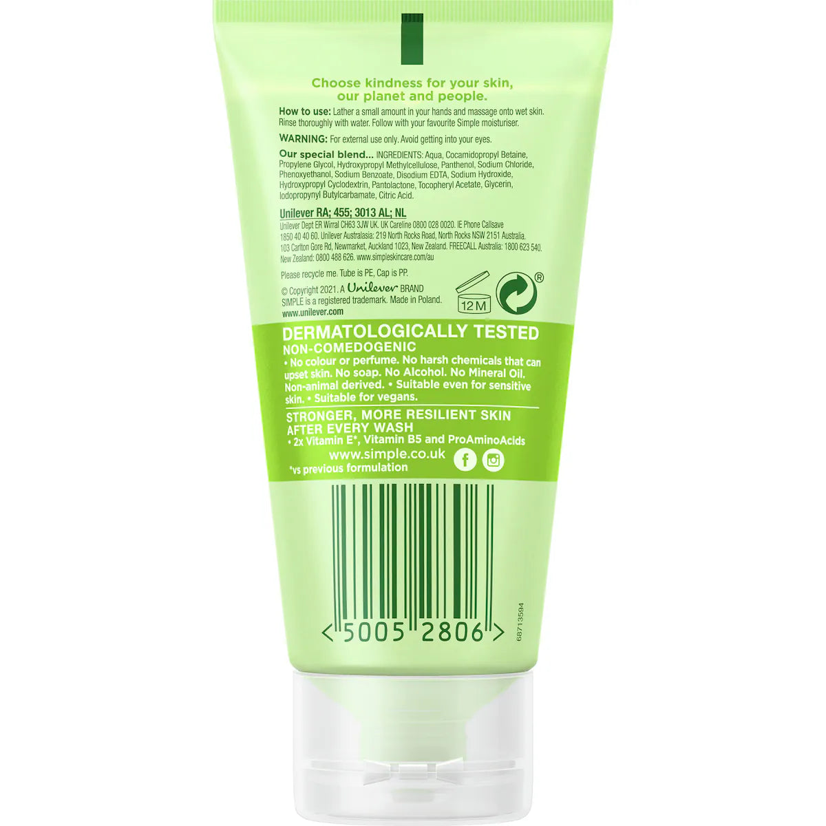 Simple Refreshing Facial Wash Sensitive Skin Soap Free Mini 50ml