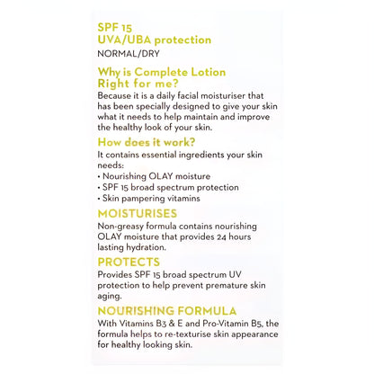 Olay Complete UV Protection Moisturiser Lotion Normal/Dry SPF15 150mL
